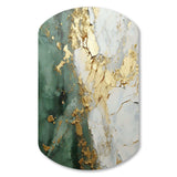 Gold And Green Paint Fusion - Asymmetric Metal Wall Art