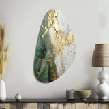 Gold And Green Paint Fusion - Asymmetric Metal Wall Art