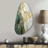 Gold And Green Paint Fusion - Asymmetric Metal Wall Art