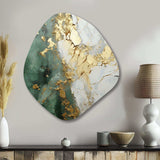 Gold And Green Paint Fusion - Asymmetric Metal Wall Art