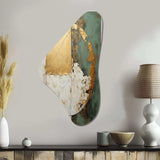 Gold And Green Paint Fusion I - Asymmetric Metal Wall Art