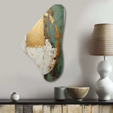 Gold And Green Paint Fusion I - Asymmetric Metal Wall Art