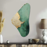 Gold And Green Paint Fusion II - Asymmetric Metal Wall Art