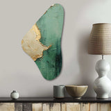 Gold And Green Paint Fusion II - Asymmetric Metal Wall Art