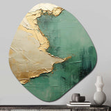 Gold And Green Paint Fusion II - Asymmetric Metal Wall Art