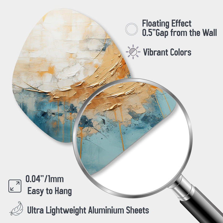 Gold And Blue Paint Fusion I - Asymmetric Metal Wall Art