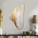 Minimal Gold And Beige Abstract River IV - Asymmetric Metal Wall Art