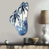 Vintage Blue Palm Trees Shadows II - Asymmetric Metal Wall Art