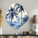 Vintage Blue Palm Trees Shadows II - Asymmetric Metal Wall Art