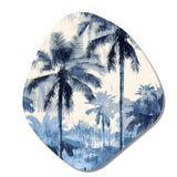 Vintage Blue Palm Trees Shadows II - Asymmetric Metal Wall Art