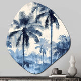 Vintage Blue Palm Trees Shadows II - Asymmetric Metal Wall Art