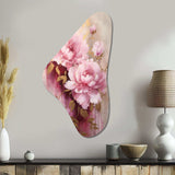 Pink And Gold Peonies In Radiance - Asymmetric Metal Wall Art