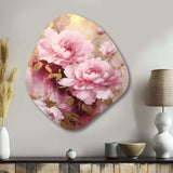 Pink And Gold Peonies In Radiance - Asymmetric Metal Wall Art