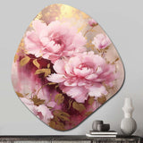 Pink And Gold Peonies In Radiance - Asymmetric Metal Wall Art