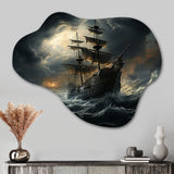 Pirate Ship At Stormy Seas - Asymmetric Metal Wall Art