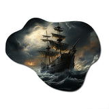 Pirate Ship At Stormy Seas - Asymmetric Metal Wall Art