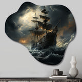 Pirate Ship At Stormy Seas - Asymmetric Metal Wall Art