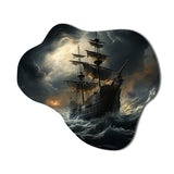 Pirate Ship At Stormy Seas - Asymmetric Metal Wall Art