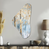 Gold And Blue Treasure Trees Scenery II - Asymmetric Metal Wall Art