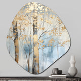 Gold And Blue Treasure Trees Scenery II - Asymmetric Metal Wall Art