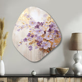 Purple And Gold Adorned Violets Meadow IV - Asymmetric Metal Wall Art