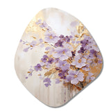 Purple And Gold Adorned Violets Meadow IV - Asymmetric Metal Wall Art