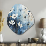 white and blue Fields of Wildflower Beauty - Asymmetric Metal Wall Art