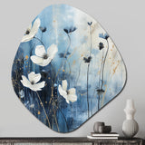 white and blue Fields of Wildflower Beauty - Asymmetric Metal Wall Art