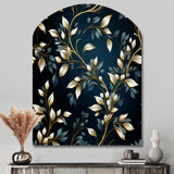 Gold And Blue Royal Botanical Vines - Asymmetric Metal Wall Art