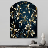 Gold And Blue Royal Botanical Vines - Asymmetric Metal Wall Art