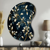 Gold And Blue Royal Botanical Vines - Asymmetric Metal Wall Art