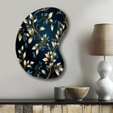 Gold And Blue Royal Botanical Vines - Asymmetric Metal Wall Art