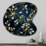 Gold And Blue Royal Botanical Vines - Asymmetric Metal Wall Art