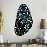 Gold And Blue Royal Botanical Vines - Asymmetric Metal Wall Art