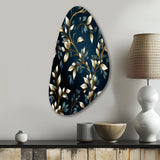 Gold And Blue Royal Botanical Vines - Asymmetric Metal Wall Art