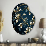 Gold And Blue Royal Botanical Vines - Asymmetric Metal Wall Art