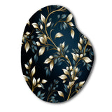 Gold And Blue Royal Botanical Vines - Asymmetric Metal Wall Art