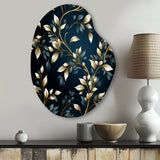 Gold And Blue Royal Botanical Vines - Asymmetric Metal Wall Art