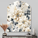 Ethereal Blue And White Chrysanthemum Boho Pattern - Asymmetric Metal Wall Art