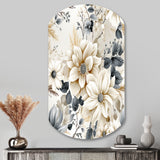 Ethereal Blue And White Chrysanthemum Boho Pattern - Asymmetric Metal Wall Art