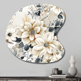 Ethereal Blue And White Chrysanthemum Boho Pattern - Asymmetric Metal Wall Art