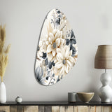 Ethereal Blue And White Chrysanthemum Boho Pattern - Asymmetric Metal Wall Art