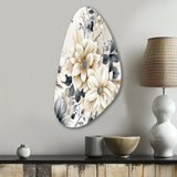 Ethereal Blue And White Chrysanthemum Boho Pattern - Asymmetric Metal Wall Art