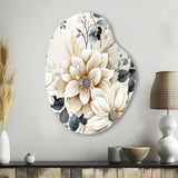 Ethereal Blue And White Chrysanthemum Boho Pattern - Asymmetric Metal Wall Art