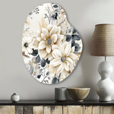 Ethereal Blue And White Chrysanthemum Boho Pattern - Asymmetric Metal Wall Art