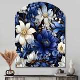 Deep Indigo Moonlit Flowers - Asymmetric Metal Wall Art