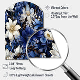 Deep Indigo Moonlit Flowers - Asymmetric Metal Wall Art