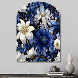 Deep Indigo Moonlit Flowers - Asymmetric Metal Wall Art