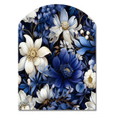 Deep Indigo Moonlit Flowers - Asymmetric Metal Wall Art