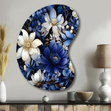 Deep Indigo Moonlit Flowers - Asymmetric Metal Wall Art